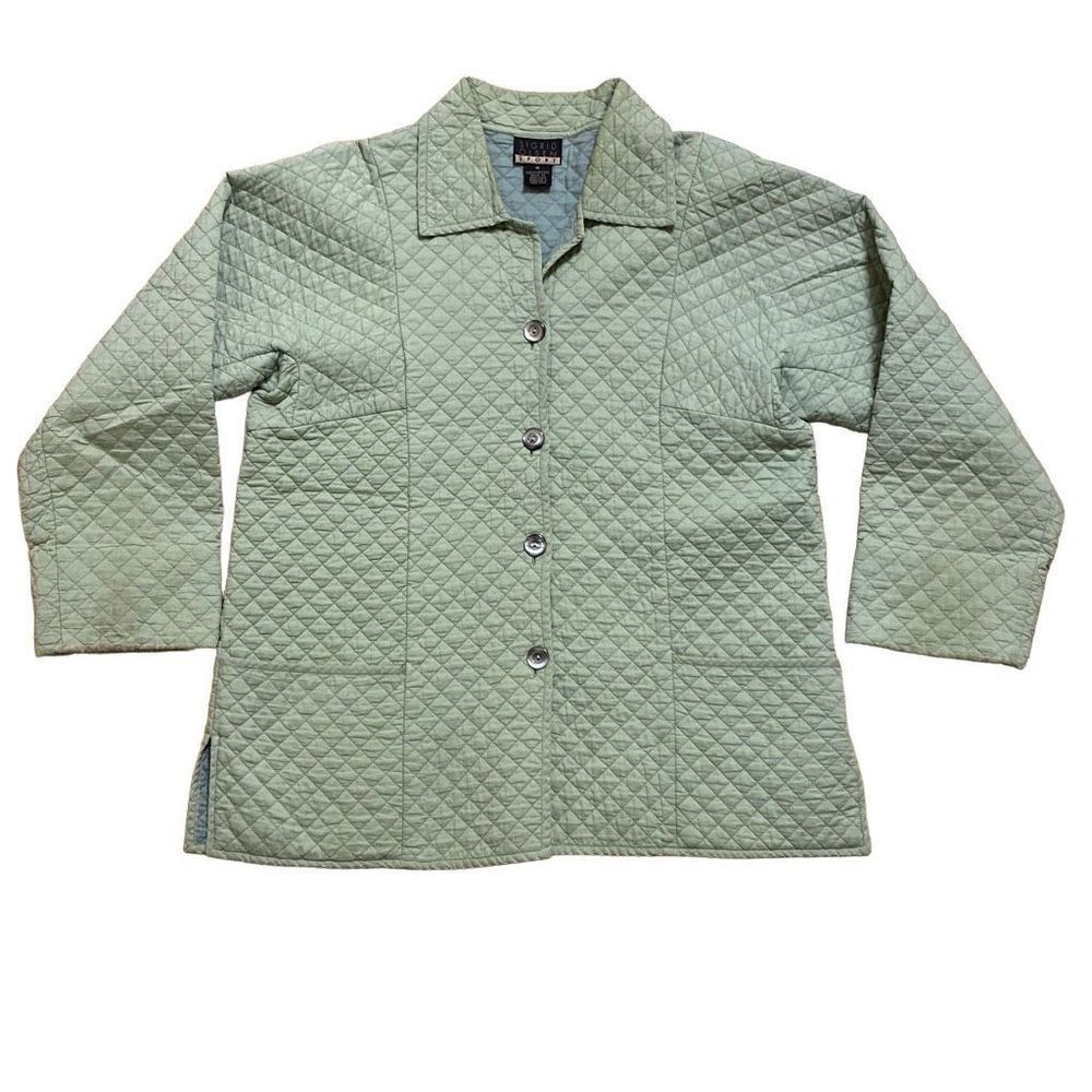 Sigrid Olsen Sport Spring Quilted lightweight Jacket Green Button up Size Medium